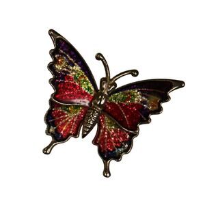 Vintage Iridescent Enamel Multicolor on Silver Butterfly Pin FREE SHIPPING